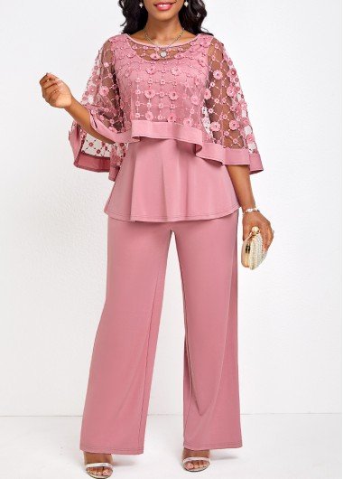 Breathable Pink Long Boat Neck Jumpsuit and Cardigan