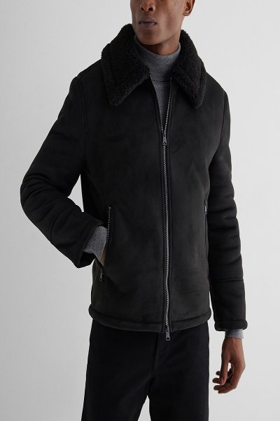 Men's Dry Cleanable Two-Way Zip Faux Suede Jacket