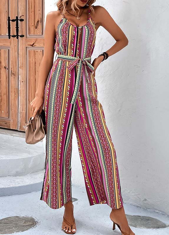 Tie Striped Multi Color Belted Ankle Length Jumpsuit