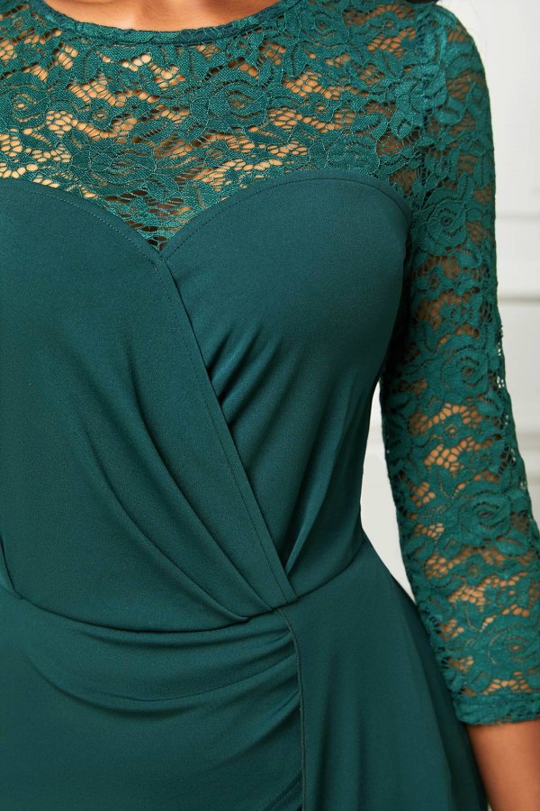 3/4 Sleeve Blackish Green Lace Stitching Jumpsuit