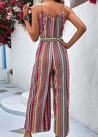 Tie Striped Multi Color Belted Ankle Length Jumpsuit