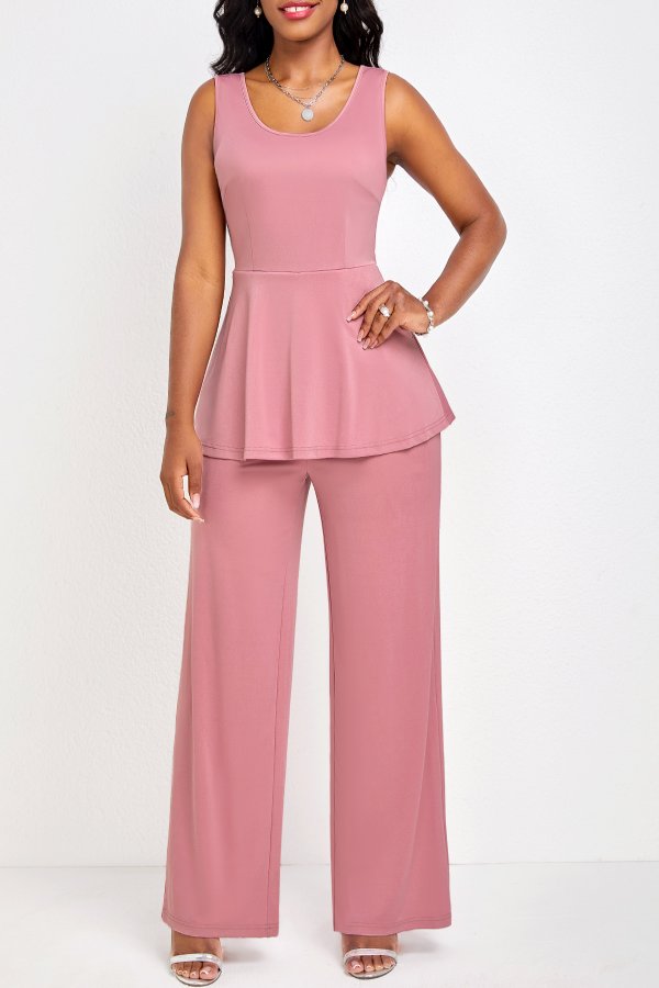 Breathable Pink Long Boat Neck Jumpsuit and Cardigan