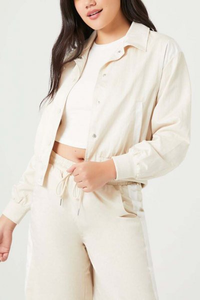 Women's Color Block Cropped Woven Bomber Jacket