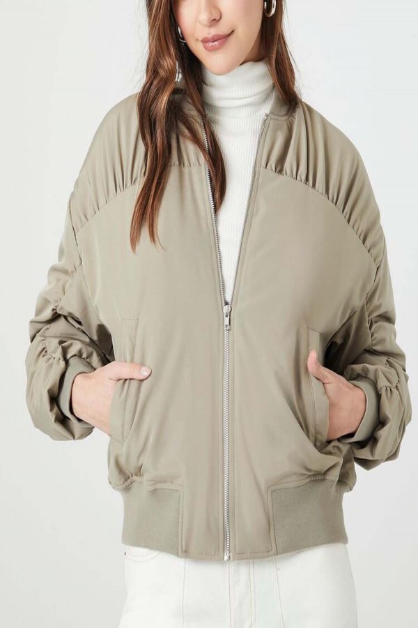 Women's pleated bomber jacket