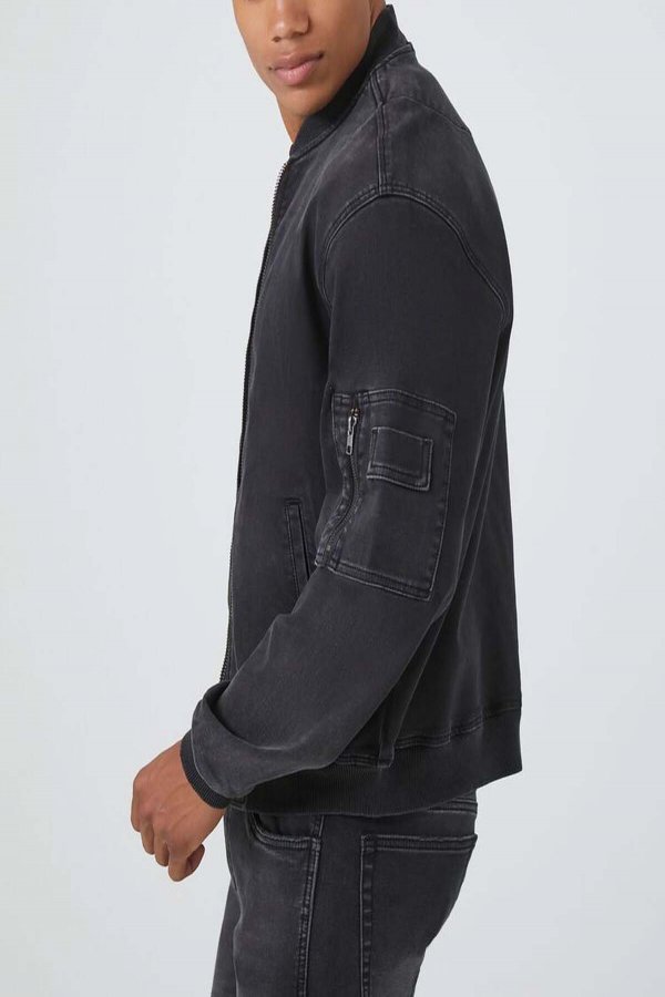 Men's knitted elastic denim zipper pilot jacket