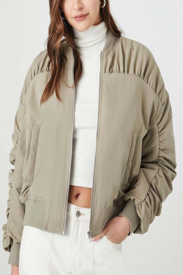 Women's pleated bomber jacket