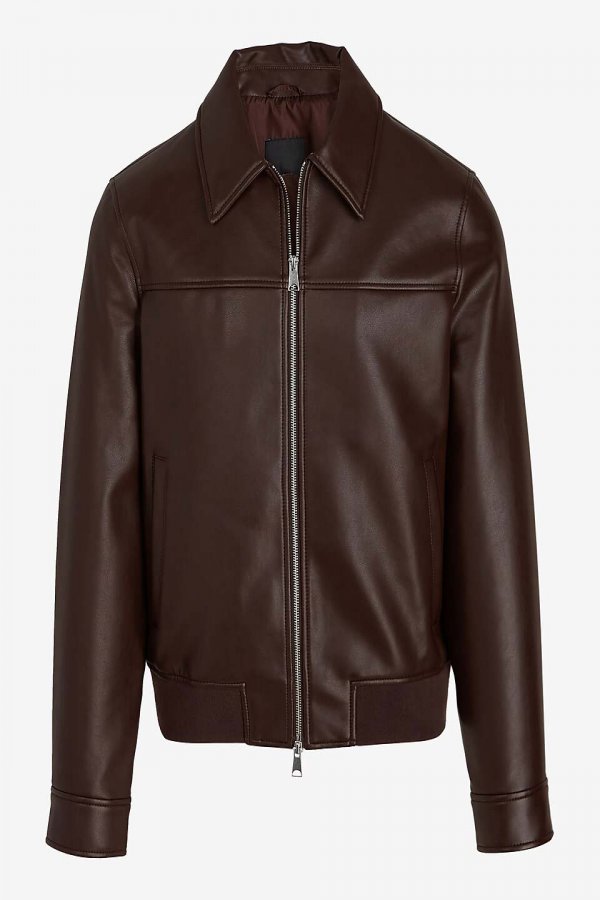 Machine washable men's faux leather bomber jacket
